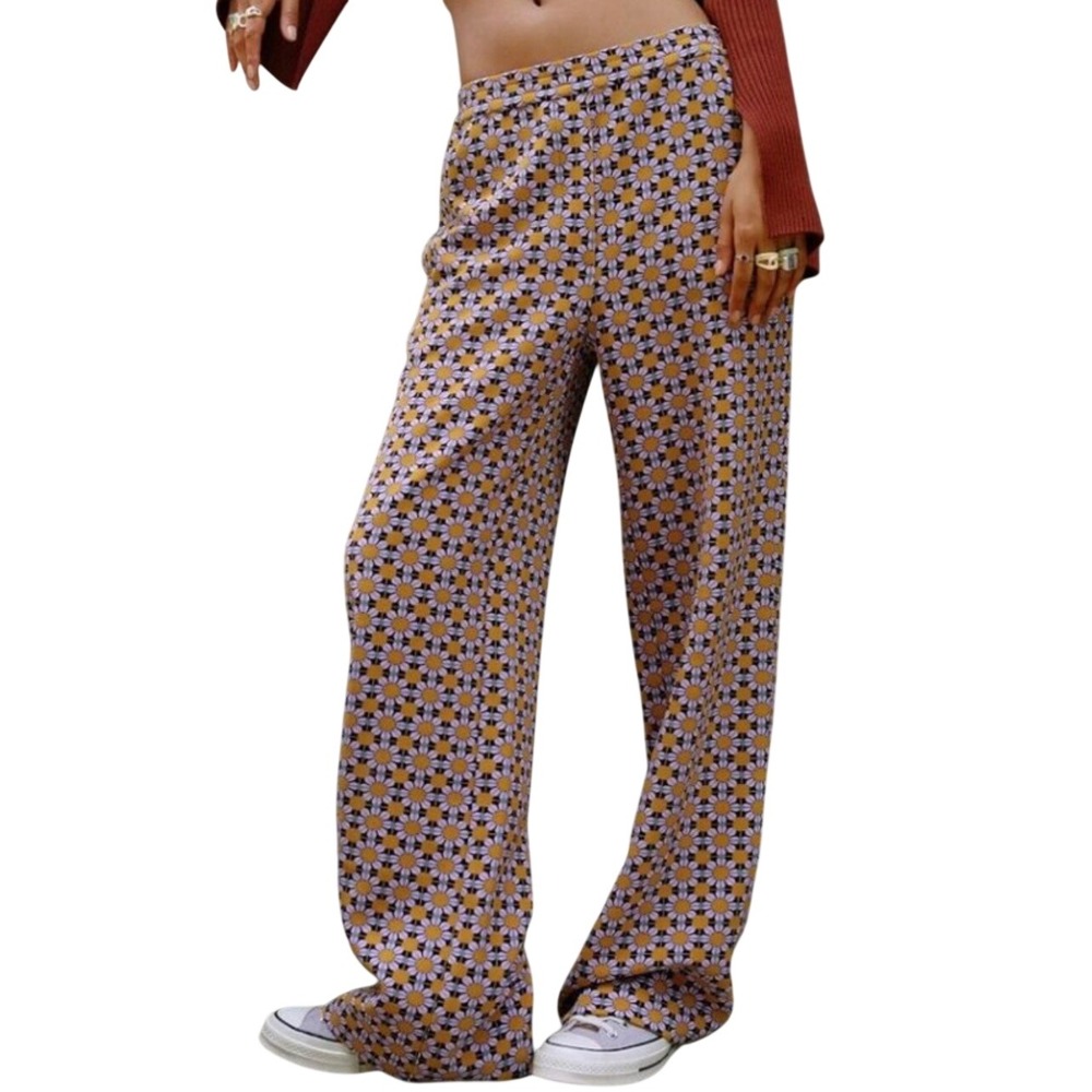 Urban Outfitters Purple Yellow Daisy Floral Wide Leg Retro Hippie Pants Size S
